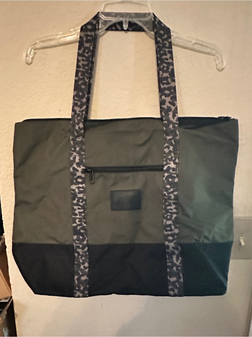 PINK Victoria's Secret Olive Green and Black canvas Tote with leopard Straps
